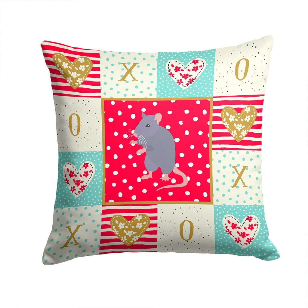 Blue Rat Love Decorative Throw Pillow 14x14 Indoor Outdoor Accent Cushion, Fabric Cover with Insert for Sofa, Bed, Porch & Living Room
