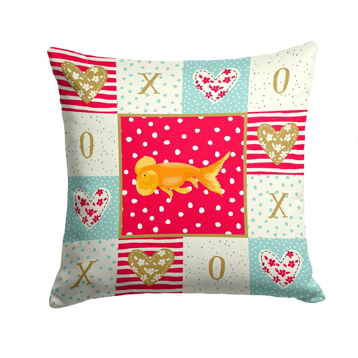 Bubble Eyed Goldfish Love Decorative Throw Pillow 14x14 Indoor Outdoor Accent Cushion, Fabric Cover with Insert for Sofa, Bed, Porch & Living Room