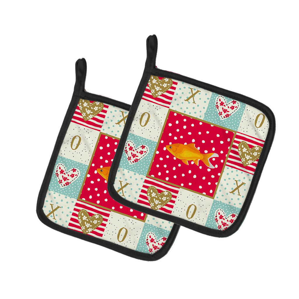 Goldfish Common Love Pot Holder Set of 2 Heat Resistant Quilted Hot Pads 7.5 x 7.5 Inch, Insulated Kitchen Trivets for Cooking & Baking