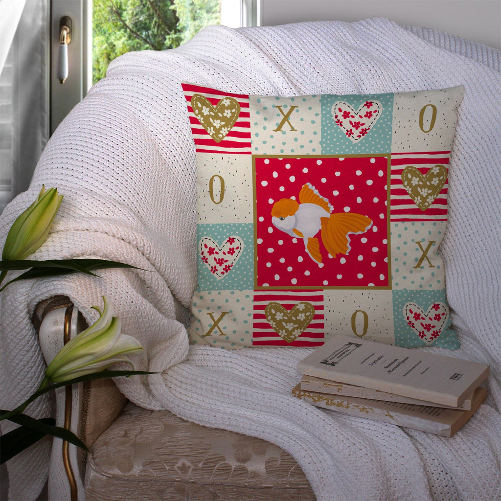 Oranda Red Cap Goldfish Love Decorative Throw Pillow 14x14 Indoor Outdoor Accent Cushion, Fabric Cover with Insert for Sofa, Bed, Porch & Living Room