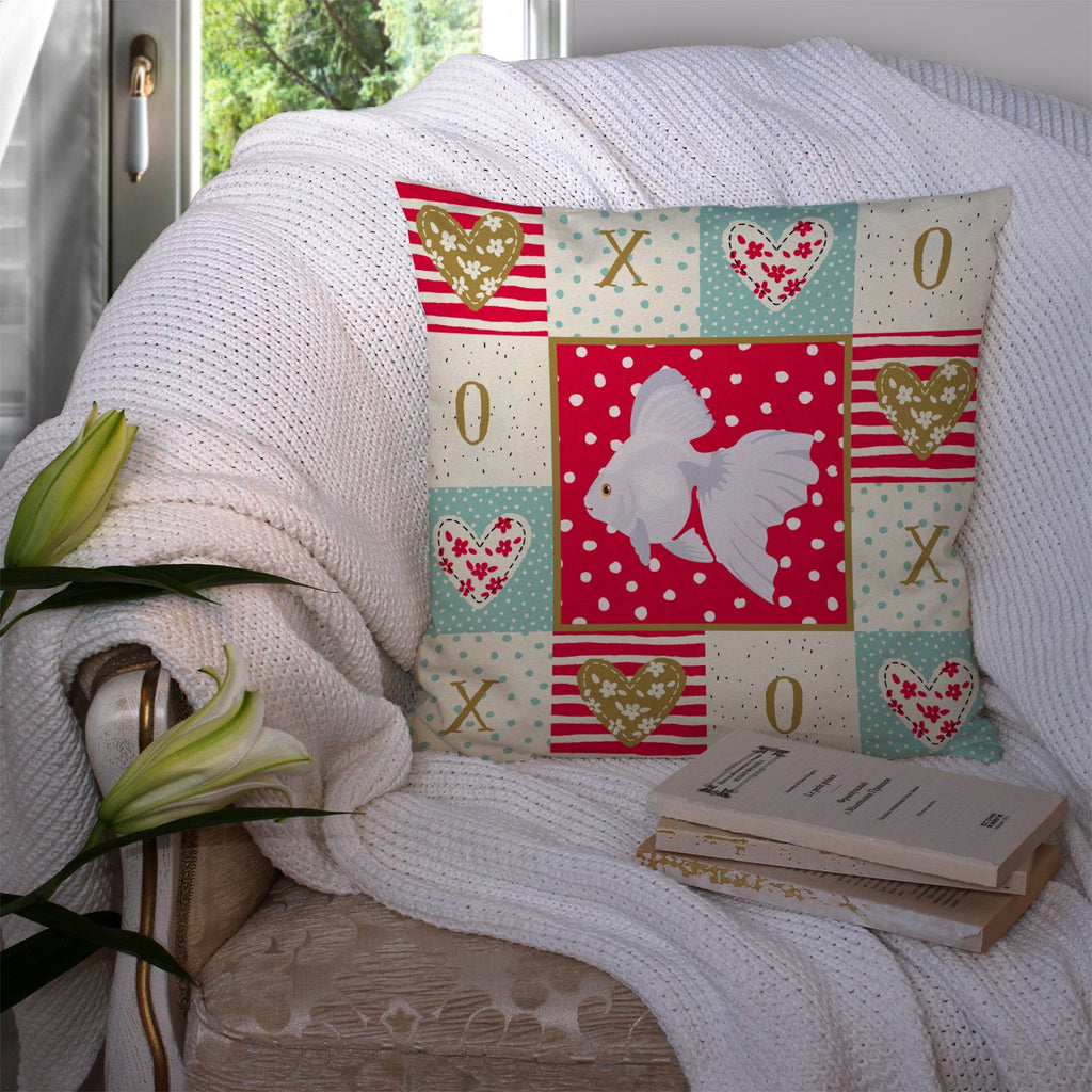 Ryukin Goldfish Love Decorative Throw Pillow 14x14 Indoor Outdoor Accent Cushion, Fabric Cover with Insert for Sofa, Bed, Porch & Living Room