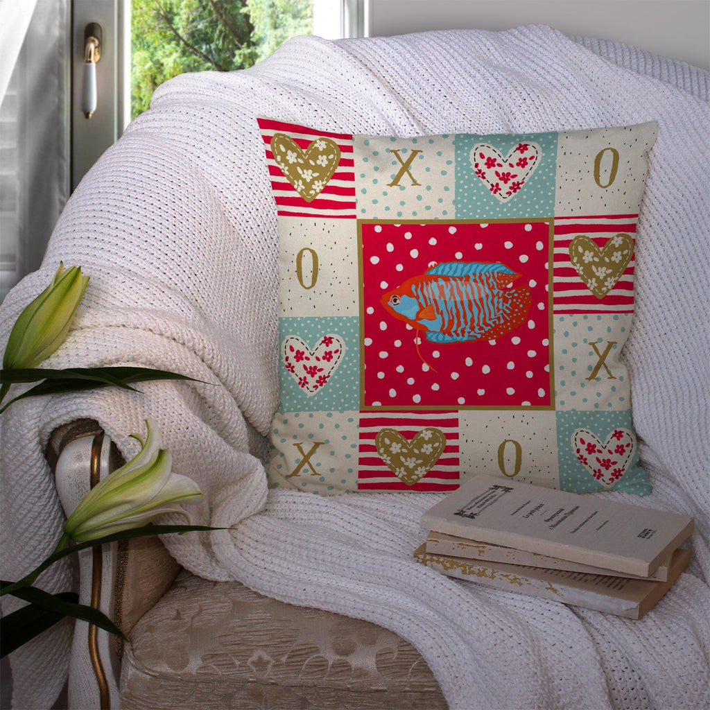 Dwarf Gourami Love Decorative Throw Pillow 14x14 Indoor Outdoor Accent Cushion, Fabric Cover with Insert for Sofa, Bed, Porch & Living Room