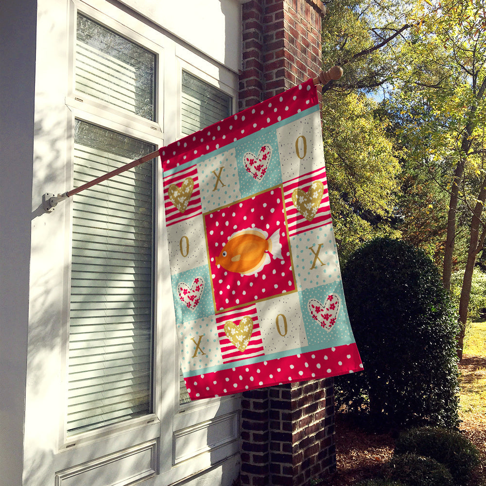 Kissing Gourami Love House Flag 28x40 Porch Sleeve Pole Decorative Outside Yard Banner Artwork Wall Hanging, Polyester