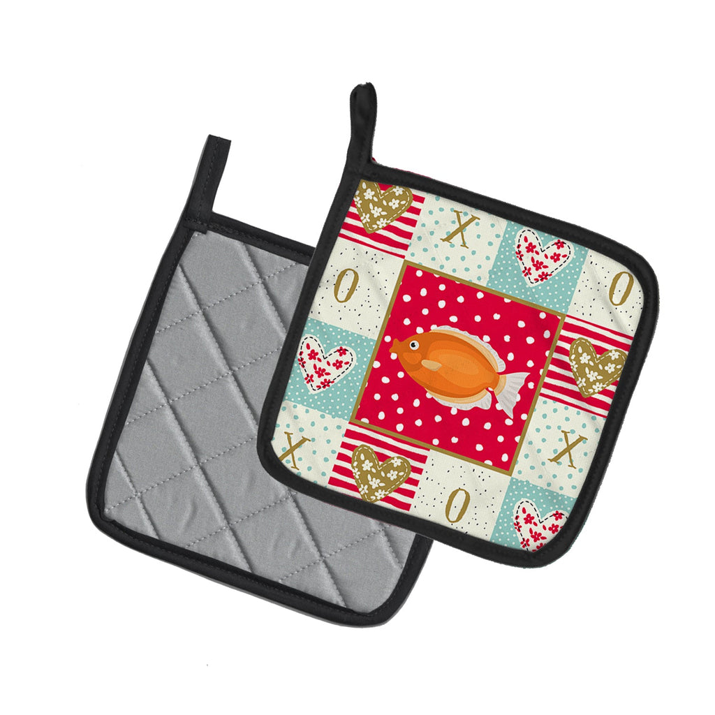 Kissing Gourami Love Pot Holder Set of 2 Heat Resistant Quilted Hot Pads 7.5 x 7.5 Inch, Insulated Kitchen Trivets for Cooking & Baking