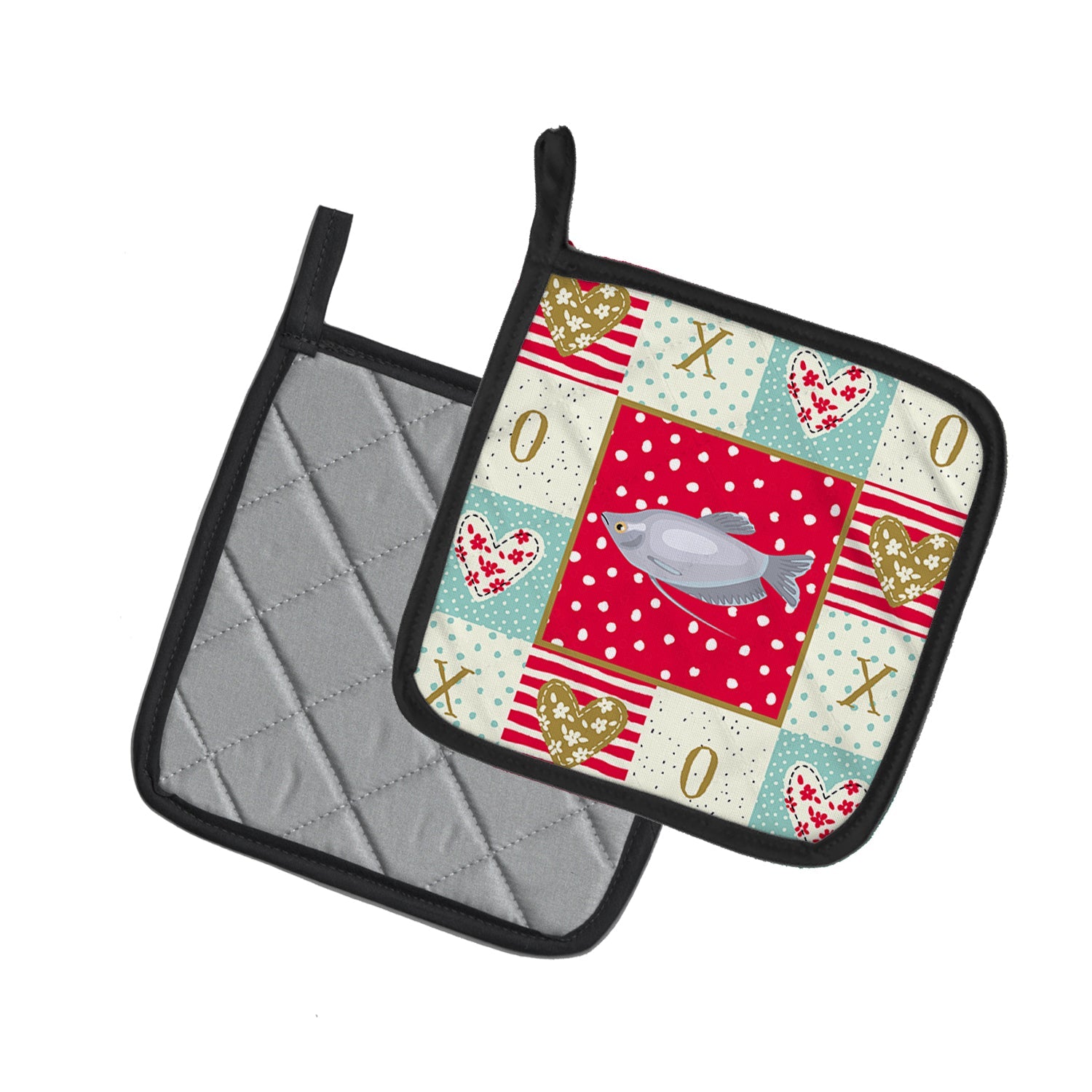Moonlight Gourami Love Pot Holder Set of 2 Heat Resistant Quilted Hot Pads 7.5 x 7.5 Inch, Insulated Kitchen Trivets for Cooking & Baking