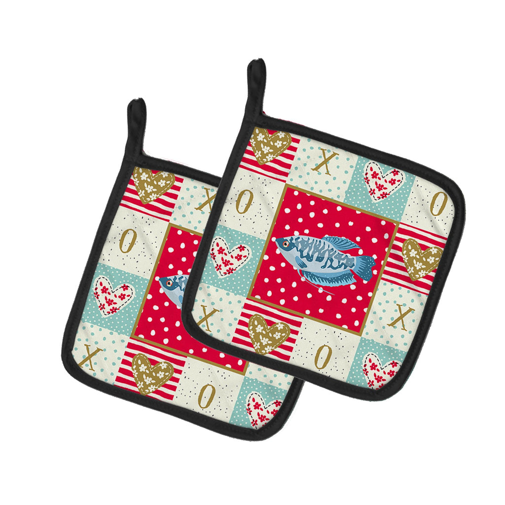 Opaline Gourami Love Pot Holder Set of 2 Heat Resistant Quilted Hot Pads 7.5 x 7.5 Inch, Insulated Kitchen Trivets for Cooking & Baking