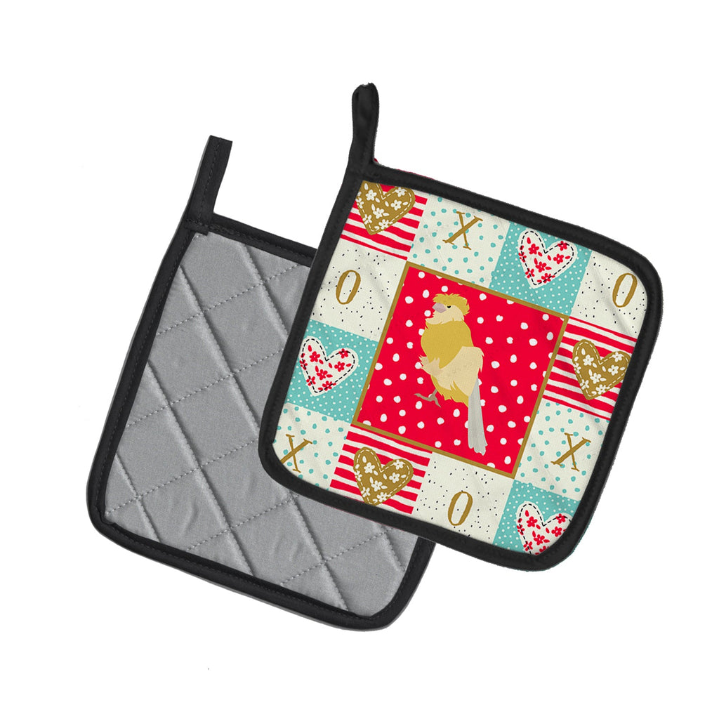 French Curly Canary Love Pot Holder Set of 2 Heat Resistant Quilted Hot Pads 7.5 x 7.5 Inch, Insulated Kitchen Trivets for Cooking & Baking