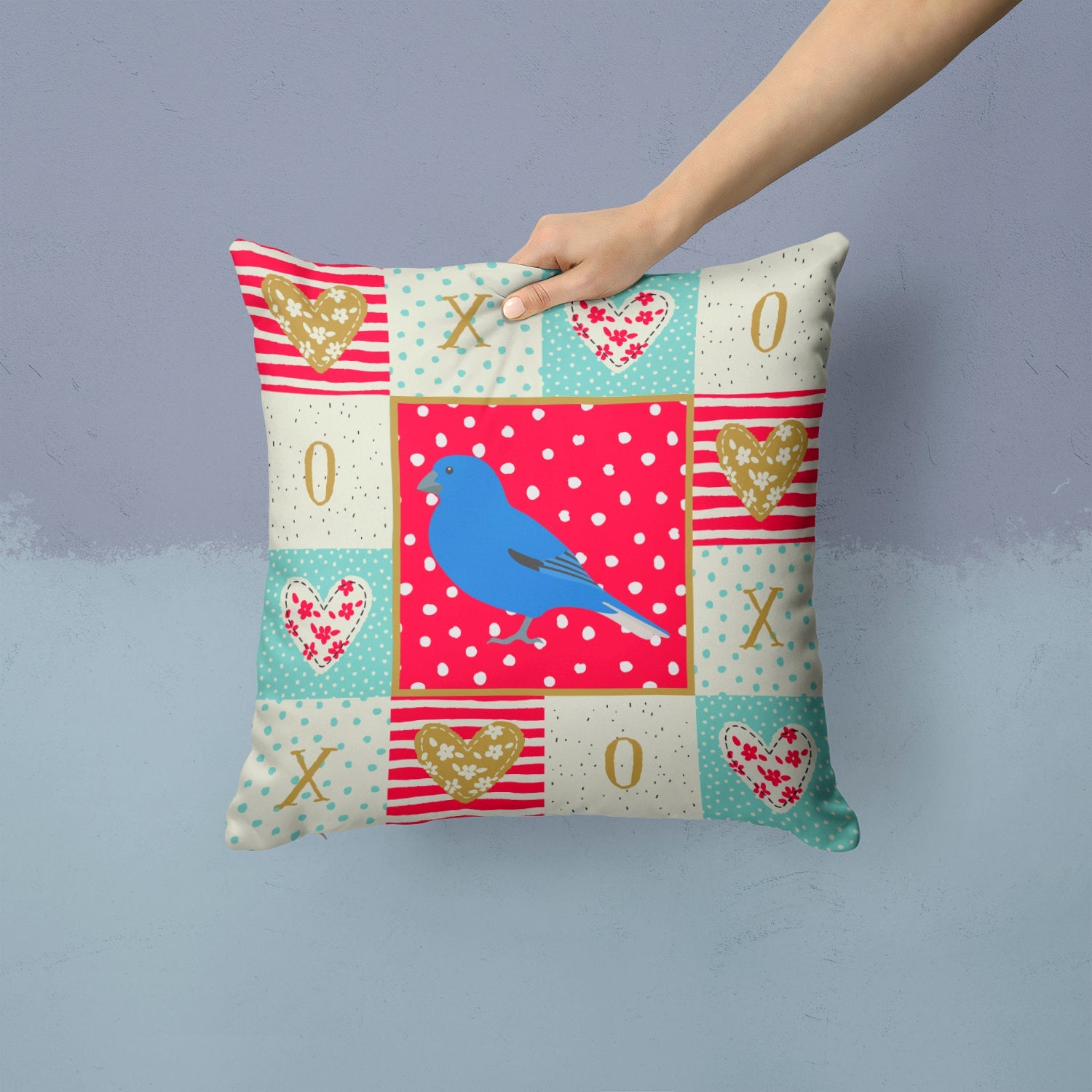 Bunting Love Decorative Throw Pillow 14x14 Indoor Outdoor Accent Cushion, Fabric Cover with Insert for Sofa, Bed, Porch & Living Room