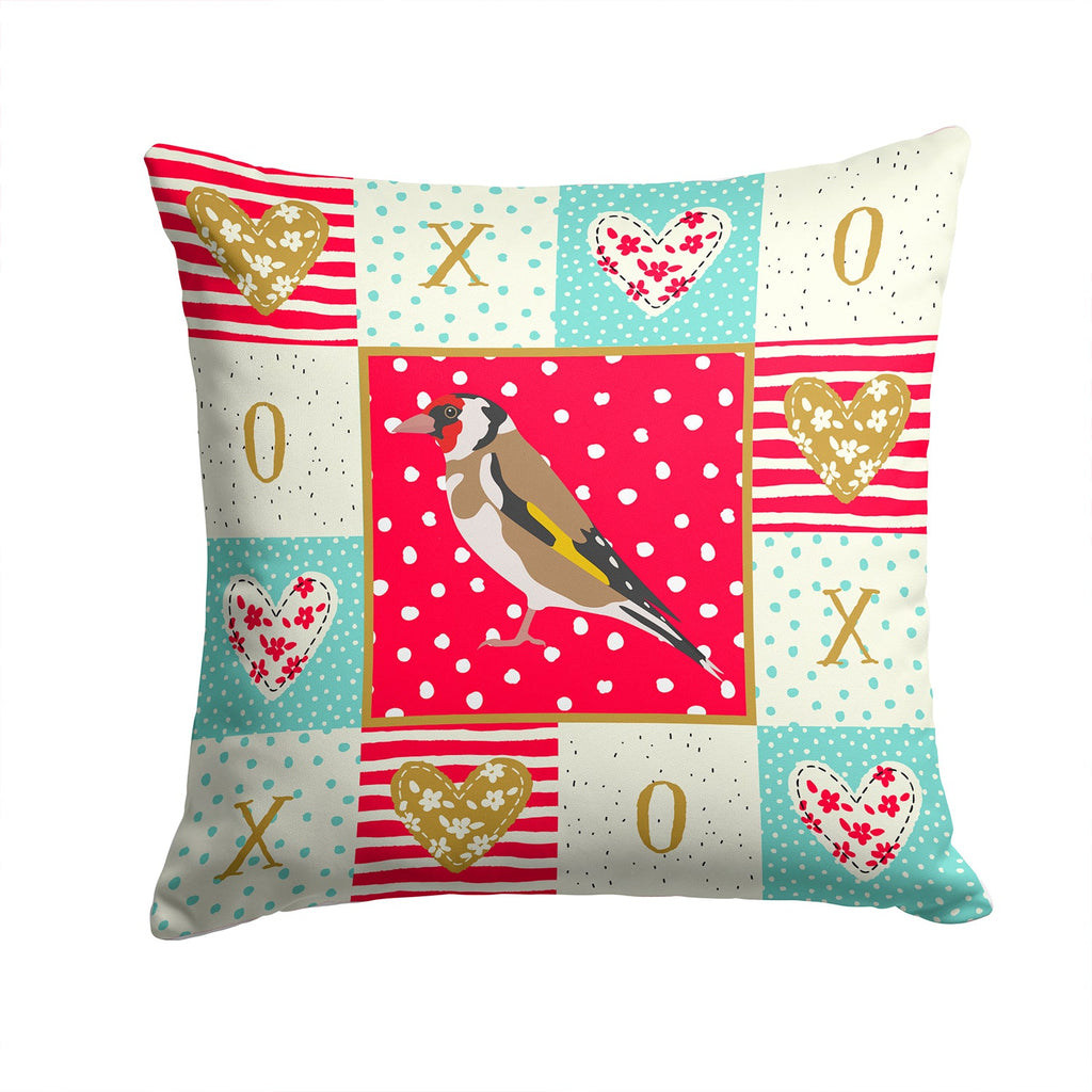 Gold Finch Love Decorative Throw Pillow 14x14 Indoor Outdoor Accent Cushion, Fabric Cover with Insert for Sofa, Bed, Porch & Living Room