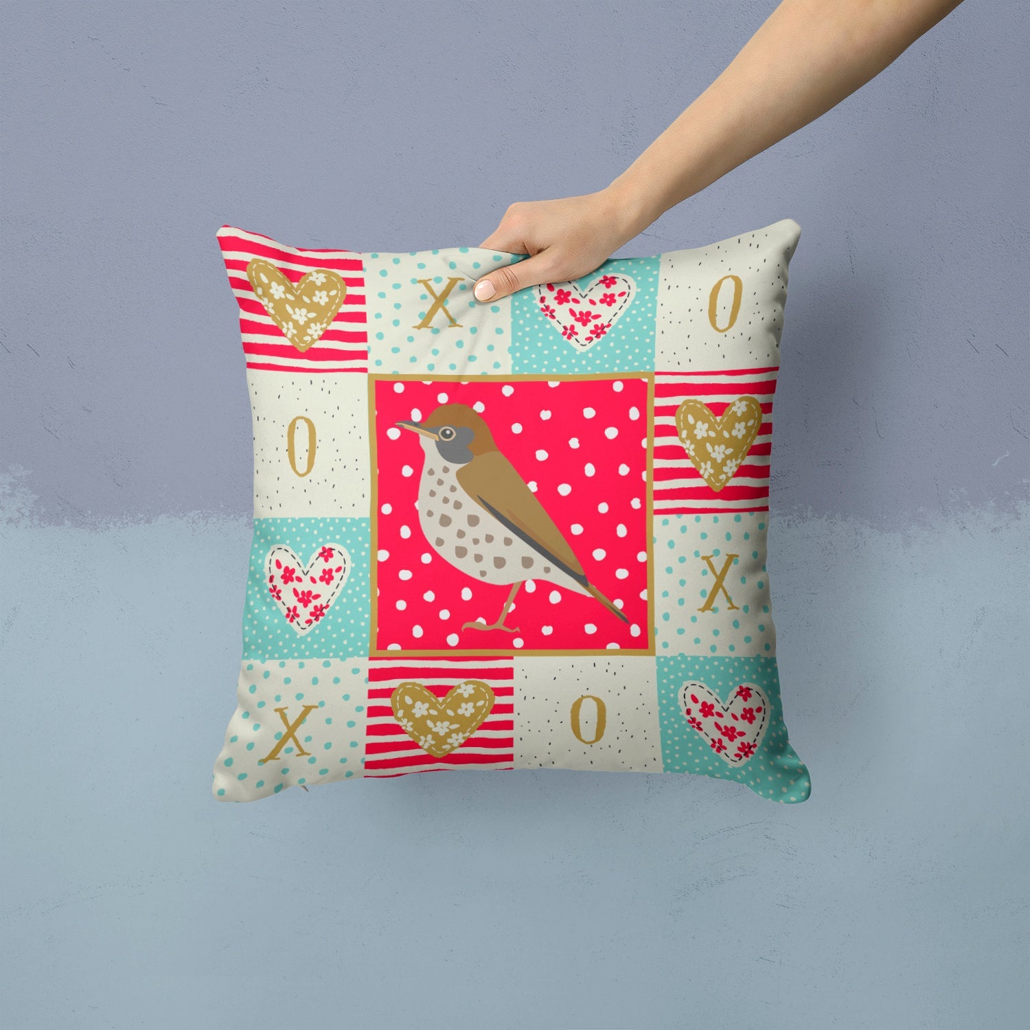 Thrush Love Decorative Throw Pillow 14x14 Indoor Outdoor Accent Cushion, Fabric Cover with Insert for Sofa, Bed, Porch & Living Room