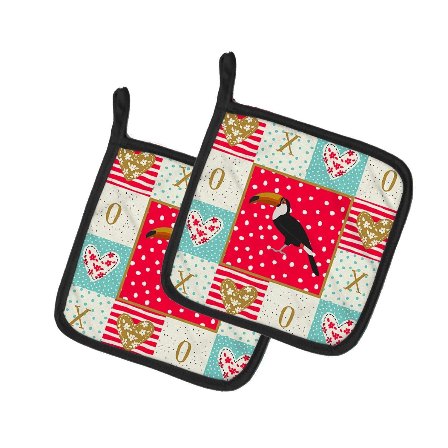 Toucan Love Pot Holder Set of 2 Heat Resistant Quilted Hot Pads 7.5 x 7.5 Inch, Insulated Kitchen Trivets for Cooking & Baking
