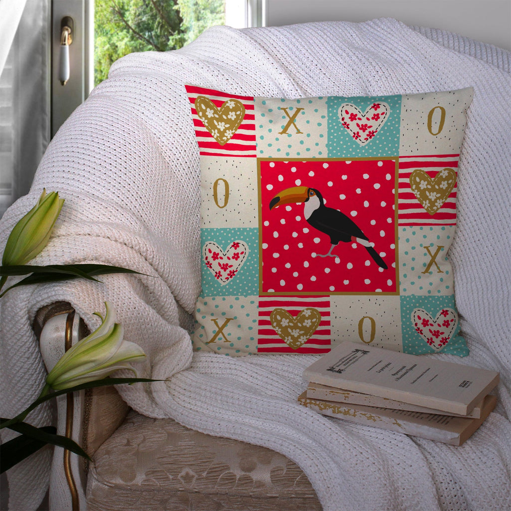 Toucan Love Decorative Throw Pillow 14x14 Indoor Outdoor Accent Cushion, Fabric Cover with Insert for Sofa, Bed, Porch & Living Room