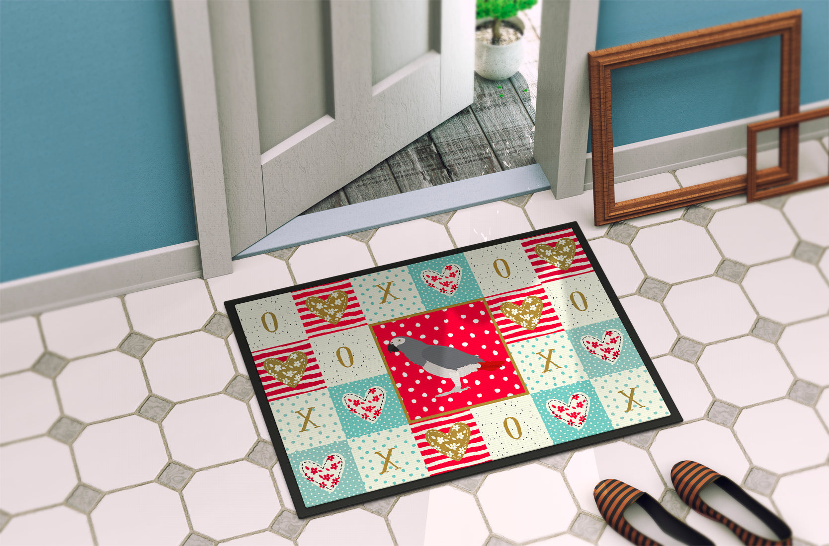 African Grey Parrot Love Doormat Indoor Outdoor 18H X 27W Front Door Mat Rugs for Entryway, Non Slip Washable