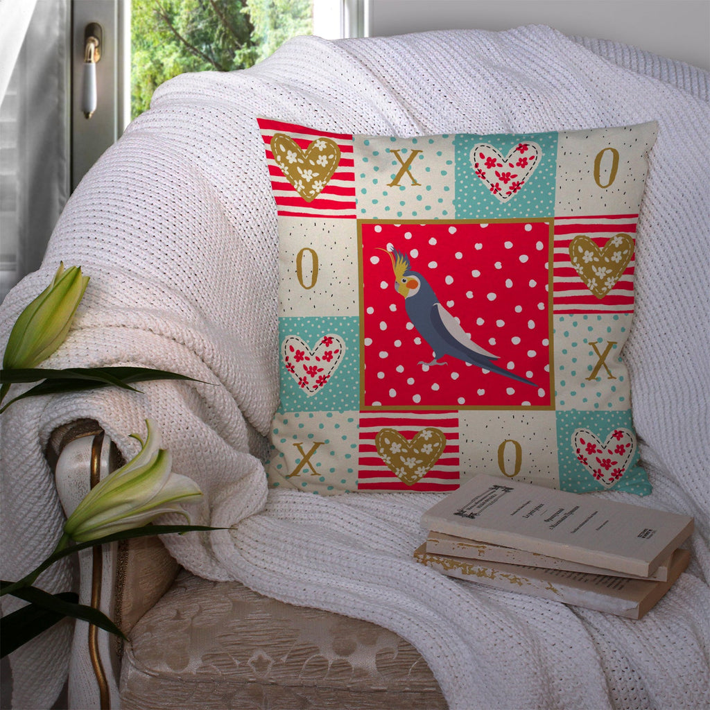 Cockatiel Love Decorative Throw Pillow 14x14 Indoor Outdoor Accent Cushion, Fabric Cover with Insert for Sofa, Bed, Porch & Living Room