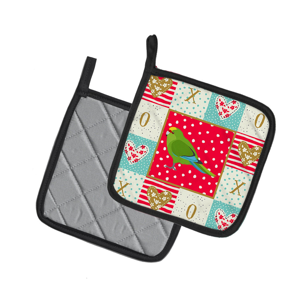 New Zealand Parakeet Love Pot Holder Set of 2 Heat Resistant Quilted Hot Pads 7.5 x 7.5 Inch, Insulated Kitchen Trivets for Cooking & Baking