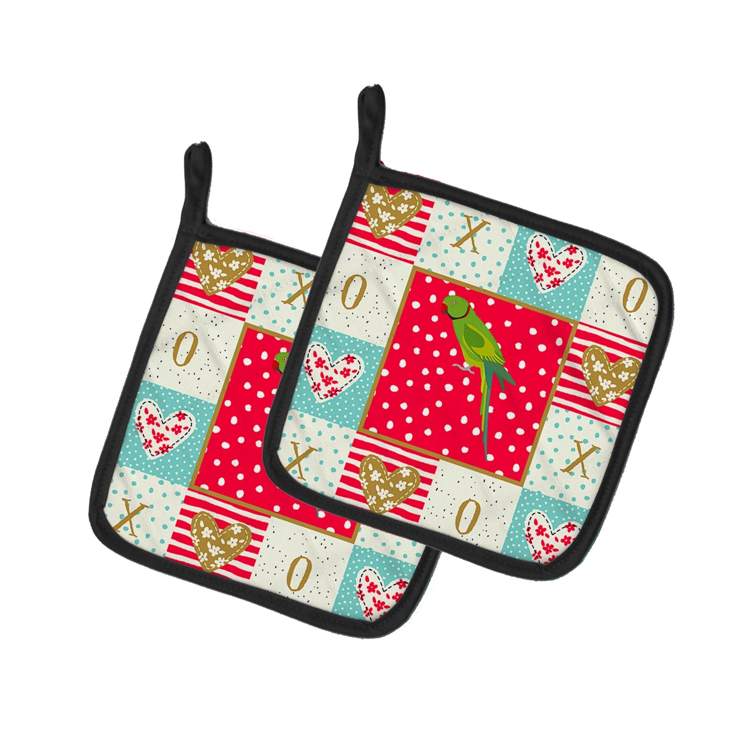 Ring-Necked Parakeet Love Pot Holder Set of 2 Heat Resistant Quilted Hot Pads 7.5 x 7.5 Inch, Insulated Kitchen Trivets for Cooking & Baking