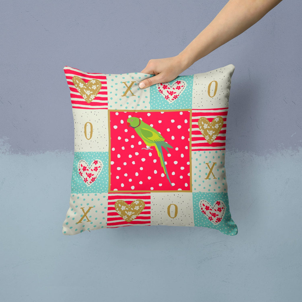 Ring-Necked Parakeet Love Decorative Throw Pillow 14x14 Indoor Outdoor Accent Cushion, Fabric Cover with Insert for Sofa, Bed, Porch & Living Room