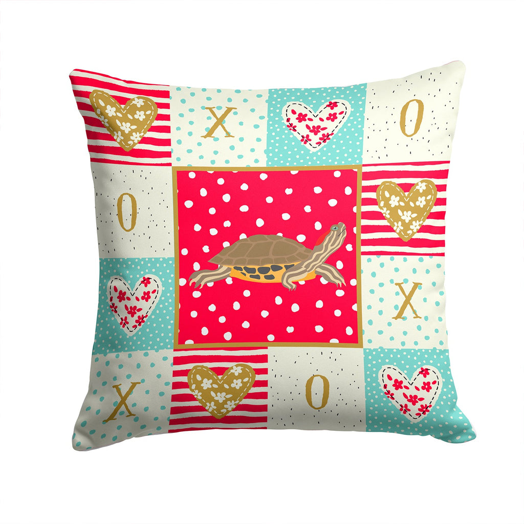 Pond Slider Turtle Decorative Throw Pillow 14x14 Indoor Outdoor Accent Cushion, Fabric Cover with Insert for Sofa, Bed, Porch & Living Room