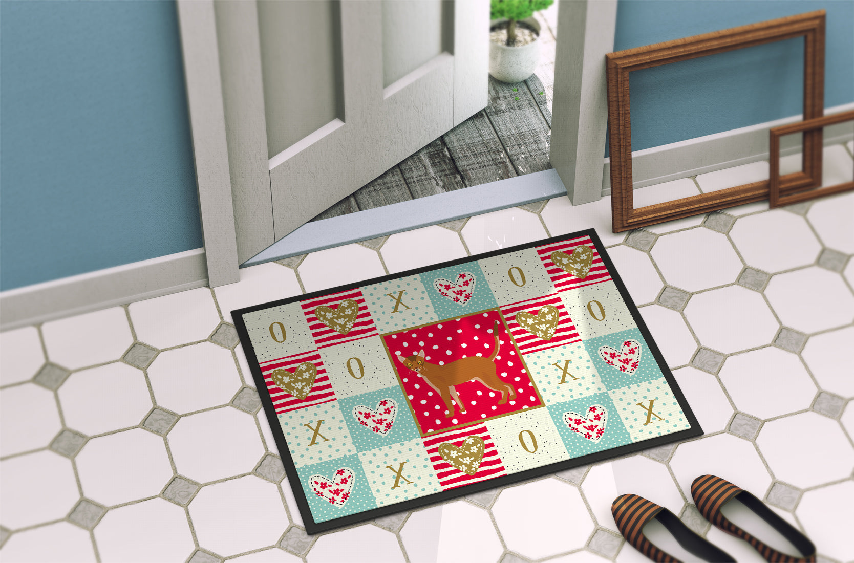 Red Abyssinian Cat Love Doormat Indoor Outdoor 18H X 27W Front Door Mat Rugs for Entryway, Non Slip Washable