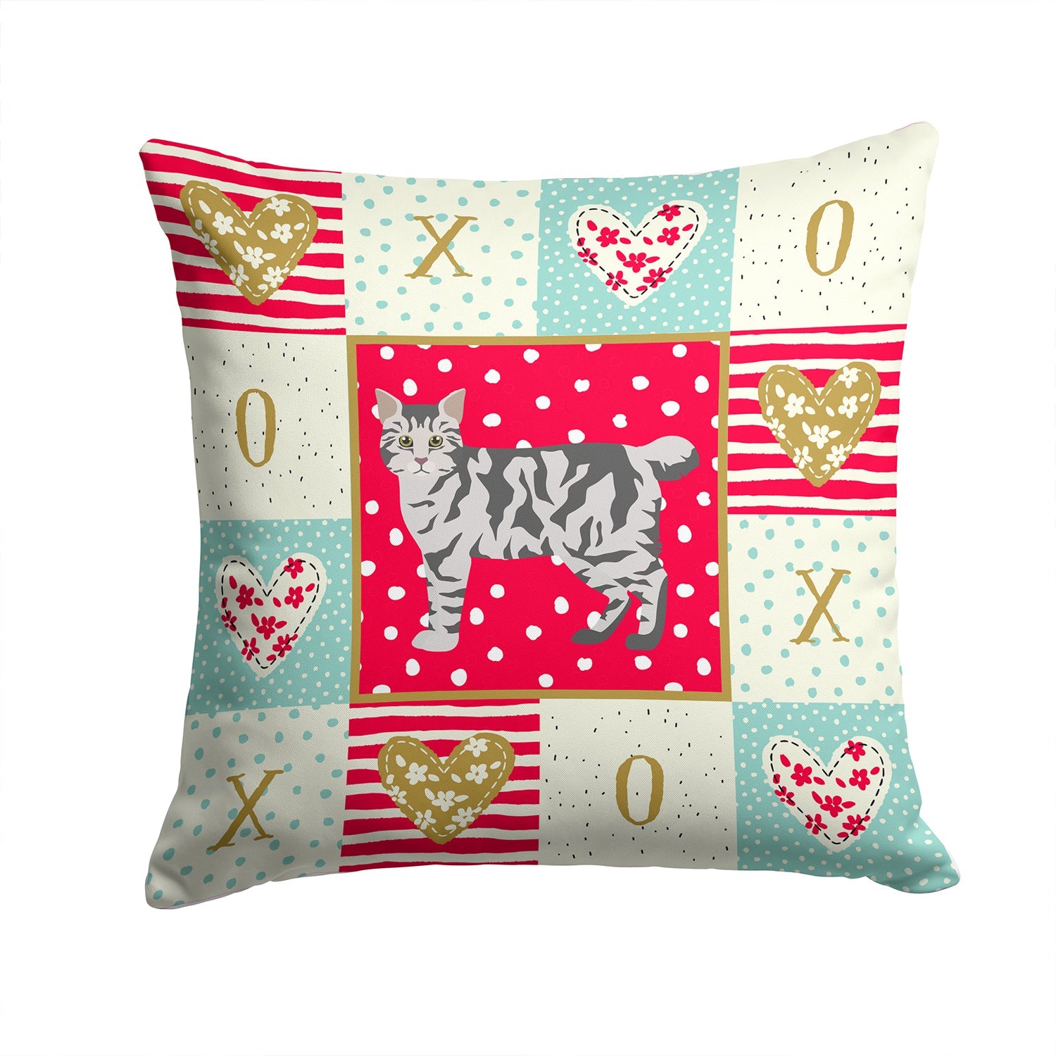 American Bobtail #1 Cat Love Decorative Throw Pillow 14x14 Indoor Outdoor Accent Cushion, Fabric Cover with Insert for Sofa, Bed, Porch & Living Room