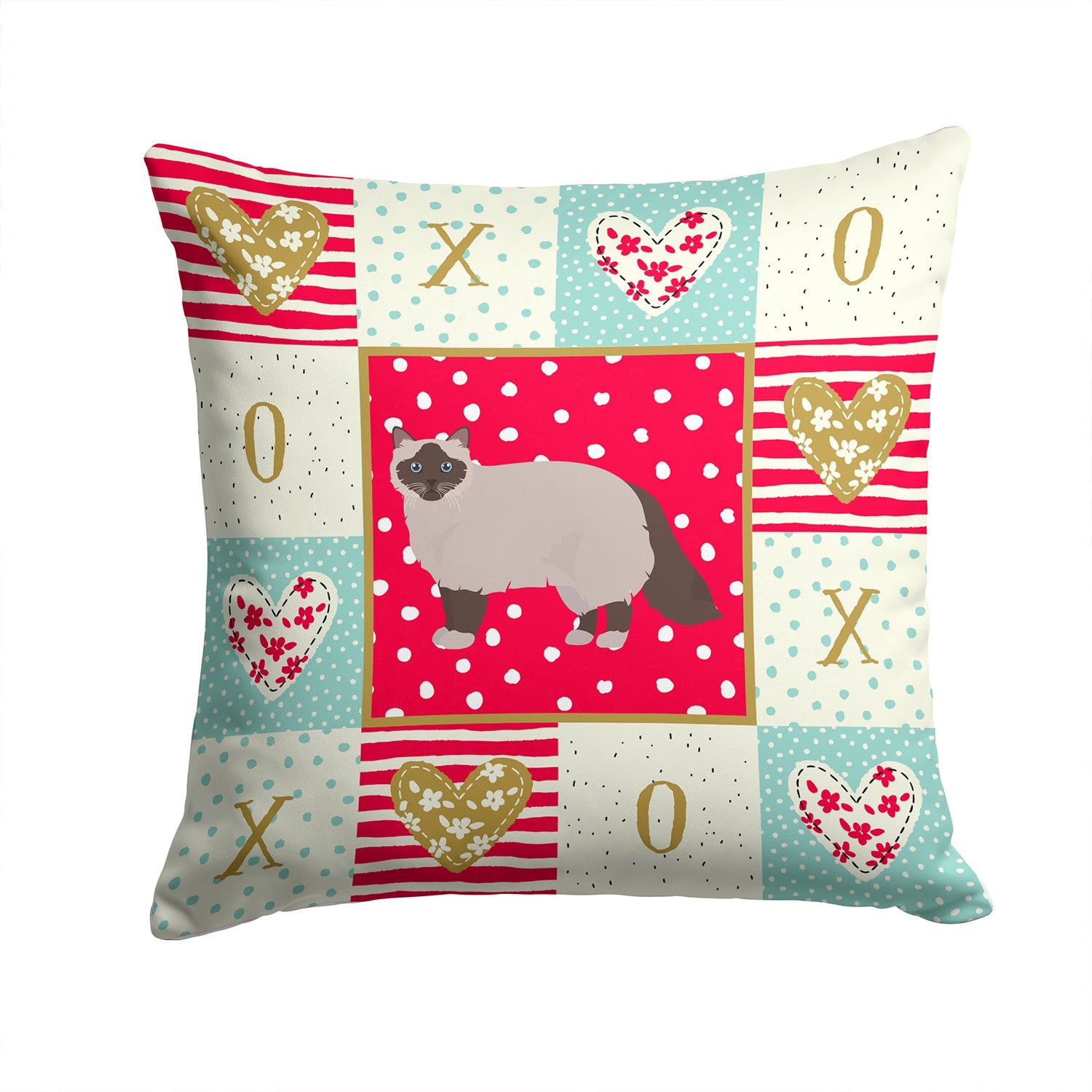Birman Cat Love Decorative Throw Pillow 14x14 Indoor Outdoor Accent Cushion, Fabric Cover with Insert for Sofa, Bed, Porch & Living Room