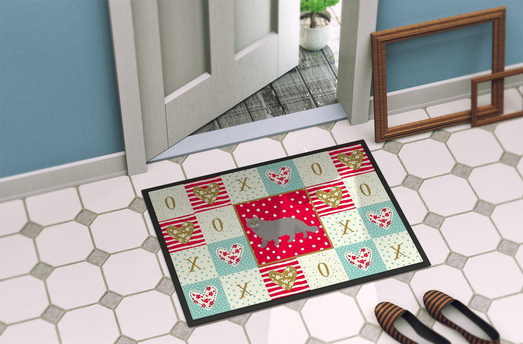 British Longhair Cat Love Doormat Indoor Outdoor 24H X 36W Front Door Mat Rugs for Entryway, Non Slip Washable Low Pile,