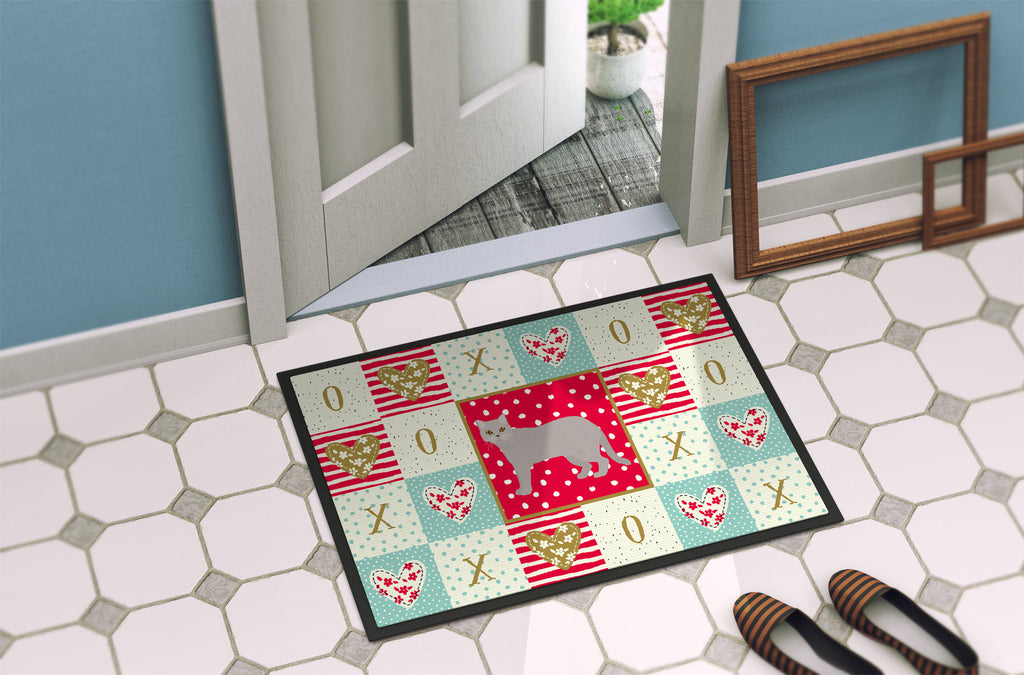 British Semi Longhair Cat Love Doormat Indoor Outdoor 18H X 27W Front Door Mat Rugs for Entryway, Non Slip Washable