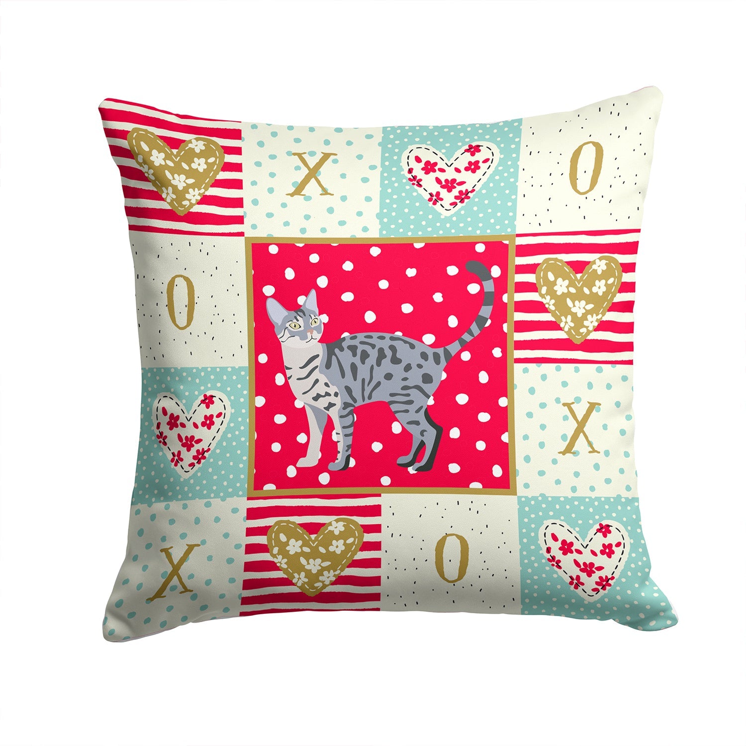 California Spangled #1 Cat Love Decorative Throw Pillow 14x14 Indoor Outdoor Accent Cushion, Fabric Cover with Insert for Sofa, Bed, Porch & Living Room