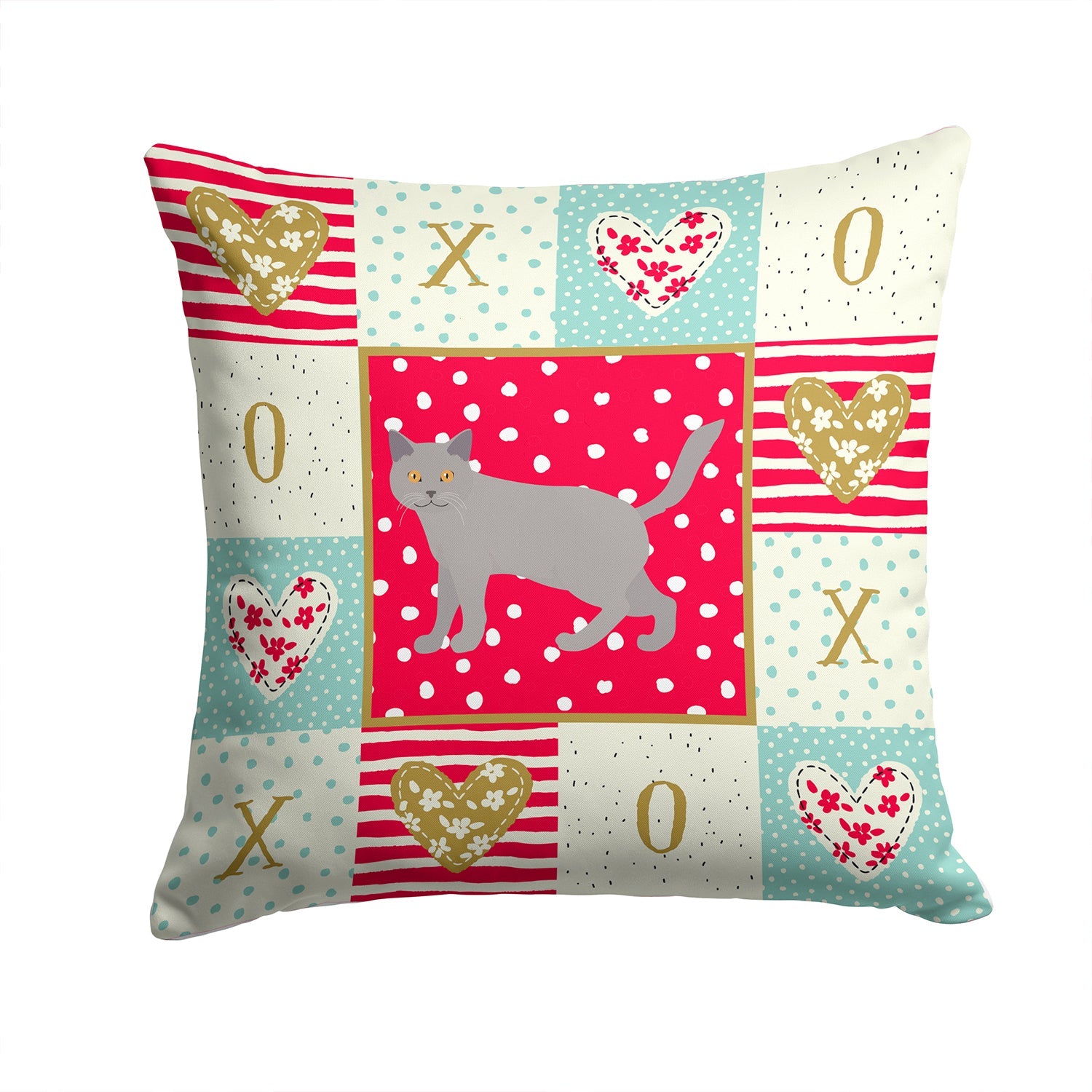 Chartreux #2 Cat Love Decorative Throw Pillow 14x14 Indoor Outdoor Accent Cushion, Fabric Cover with Insert for Sofa, Bed, Porch & Living Room
