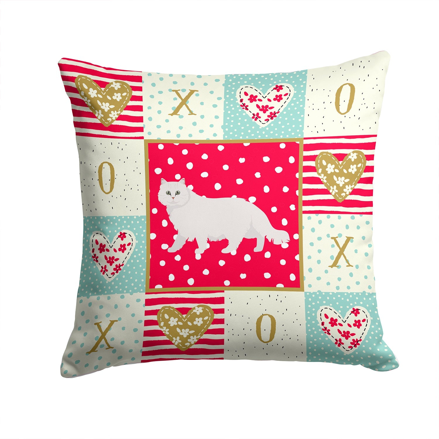 Chinchilla Persian Longhair Cat Love Decorative Throw Pillow 14x14 Indoor Outdoor Accent Cushion, Fabric Cover with Insert for Sofa, Bed, Porch & Living Room