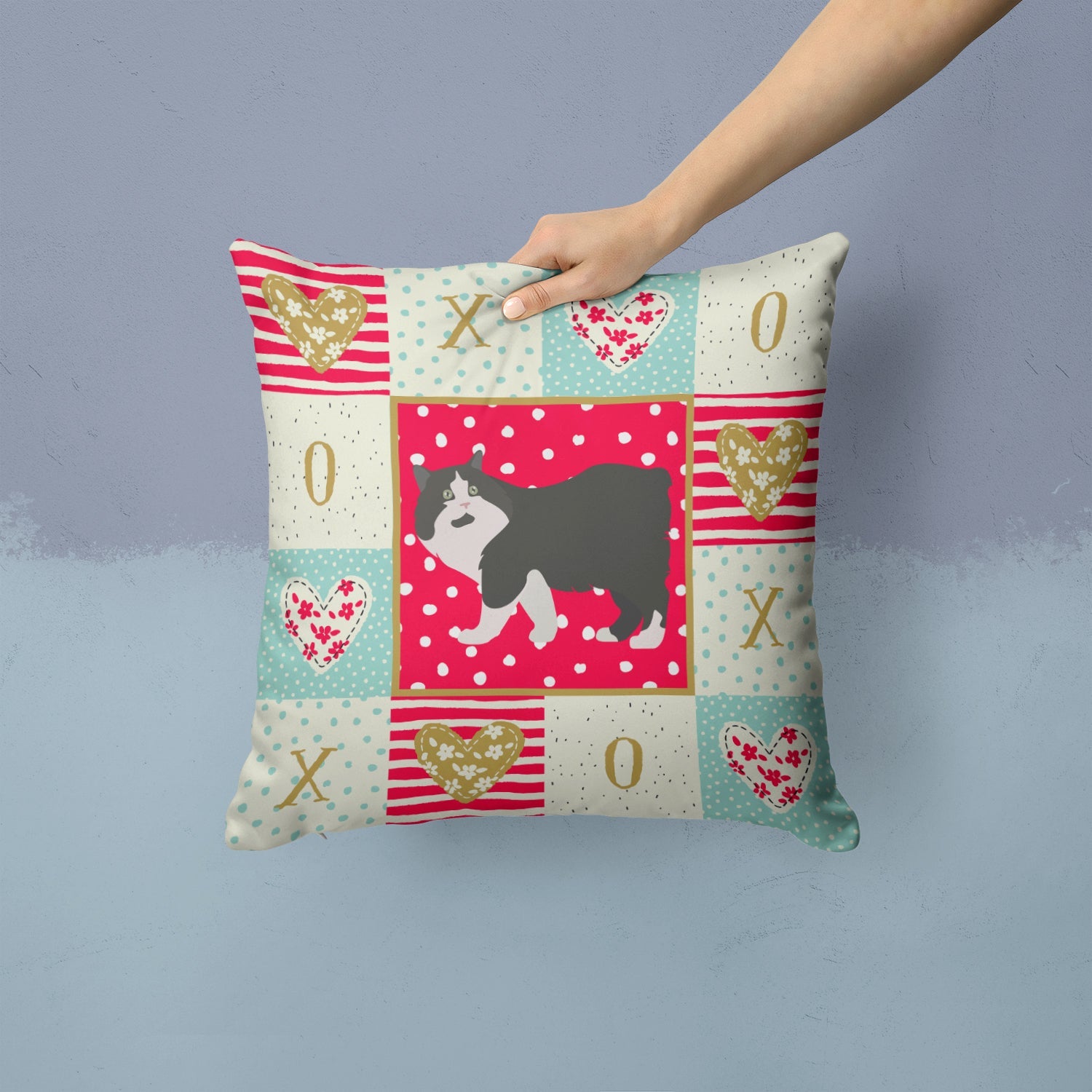 Cymric Cat Love Decorative Throw Pillow 14x14 Indoor Outdoor Accent Cushion, Fabric Cover with Insert for Sofa, Bed, Porch & Living Room