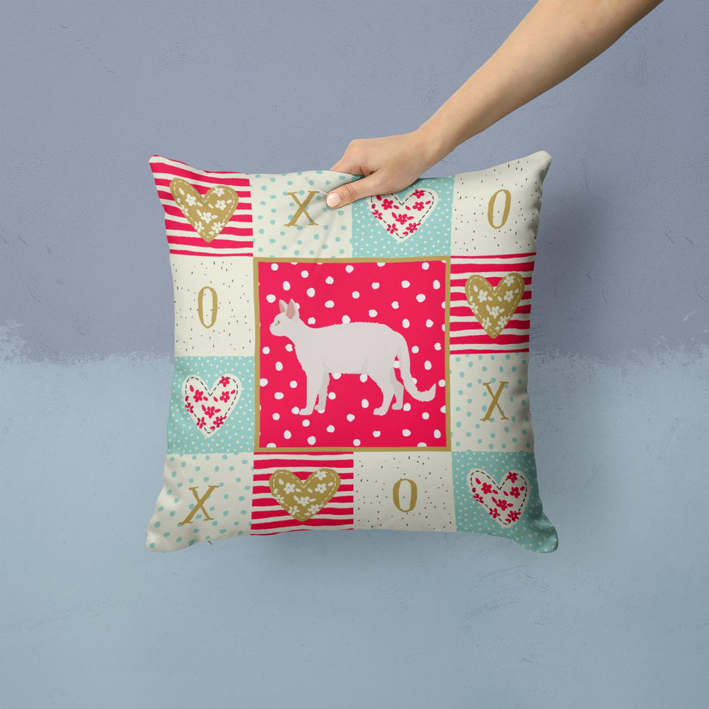 White Devon Rex Cat Love Decorative Throw Pillow 14x14 Indoor Outdoor Accent Cushion, Fabric Cover with Insert for Sofa, Bed, Porch & Living Room