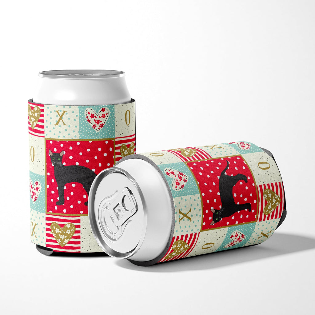 Black German Rex Cat Love Can or Bottle Hugger Cooler Sleeve for Standard 12 oz Cans, Insulated Foam Beer & Soda Can Hugger Reusable