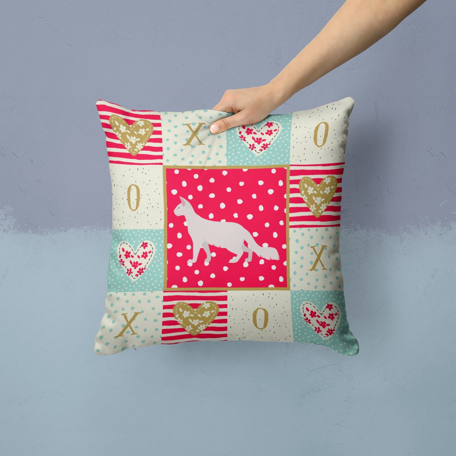Oriental Longhair Cat Love Decorative Throw Pillow 14x14 Indoor Outdoor Accent Cushion, Fabric Cover with Insert for Sofa, Bed, Porch & Living Room