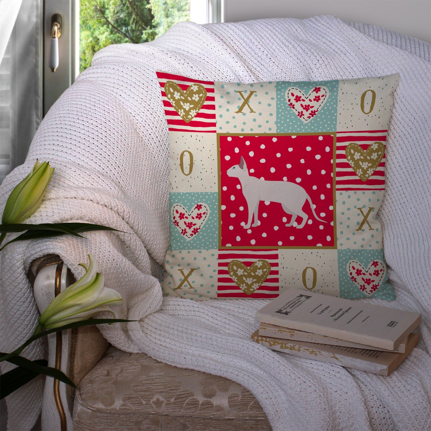 Peterbald #1 Cat Love Decorative Throw Pillow 14x14 Indoor Outdoor Accent Cushion, Fabric Cover with Insert for Sofa, Bed, Porch & Living Room