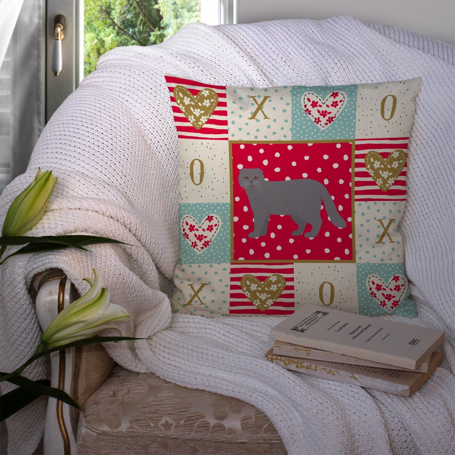 Scottish Fold #1 Cat Love Decorative Throw Pillow 14x14 Indoor Outdoor Accent Cushion, Fabric Cover with Insert for Sofa, Bed, Porch & Living Room