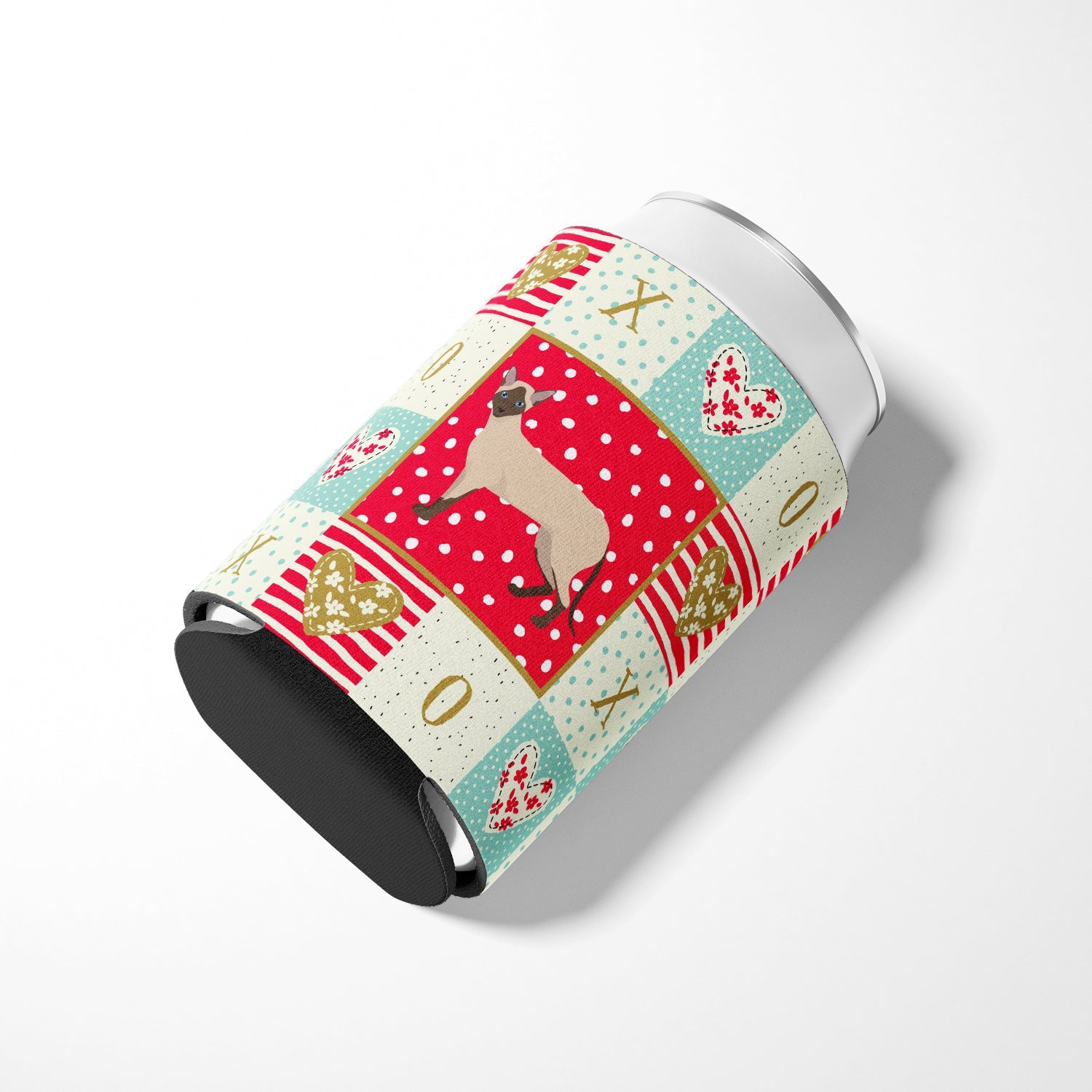Siamese Modern #2 Cat Love Can or Bottle Hugger Cooler Sleeve for Standard 12 oz Cans, Insulated Foam Beer & Soda Can Hugger Reusable
