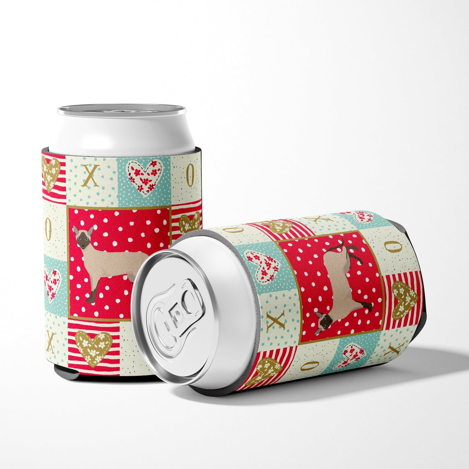 Siamese Modern #2 Cat Love Can or Bottle Hugger Cooler Sleeve for Standard 12 oz Cans, Insulated Foam Beer & Soda Can Hugger Reusable