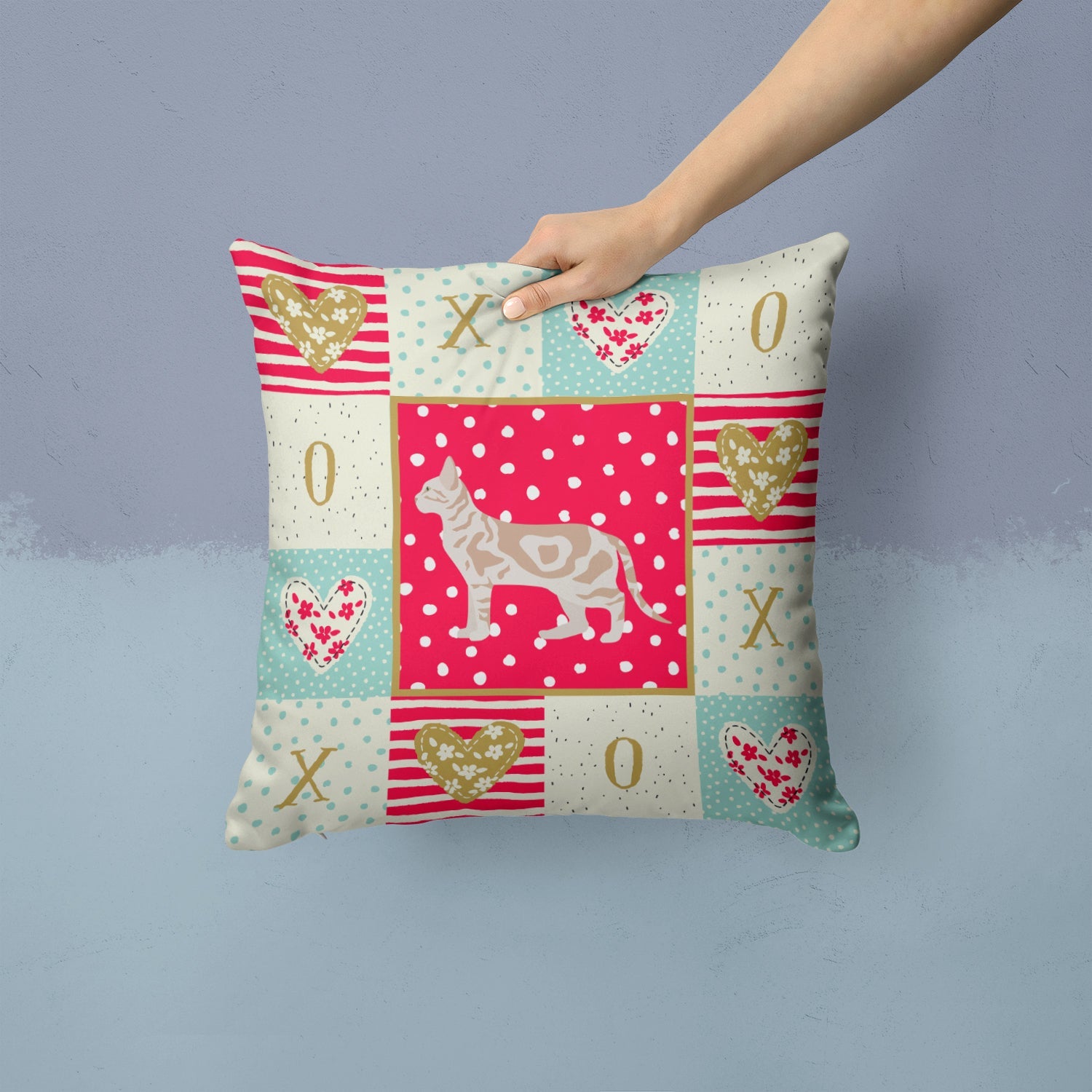 Sokoke #2 Cat Love Decorative Throw Pillow 14x14 Indoor Outdoor Accent Cushion, Fabric Cover with Insert for Sofa, Bed, Porch & Living Room