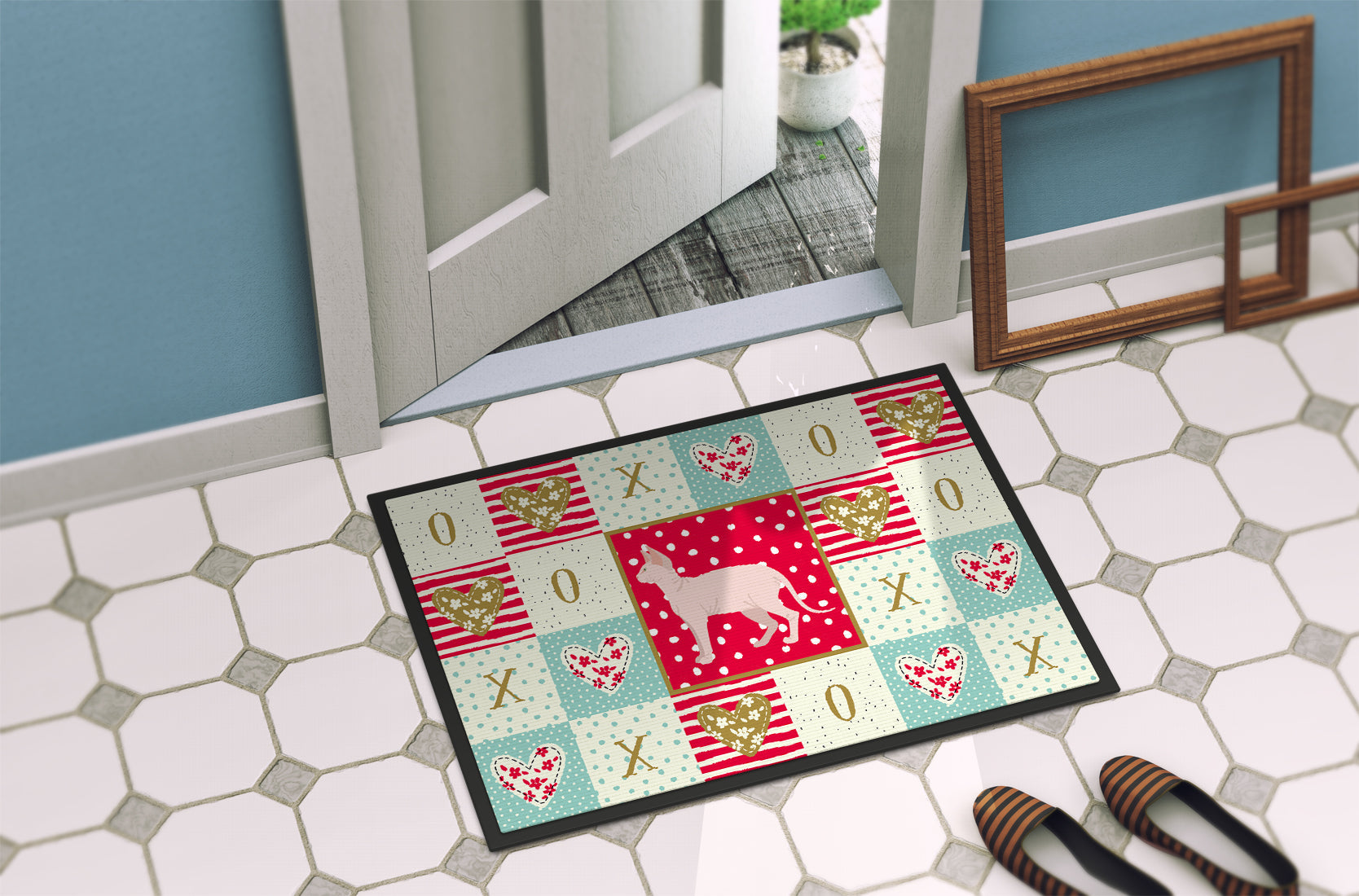 Sphynx Cat Love Doormat Indoor Outdoor 24H X 36W Front Door Mat Rugs for Entryway, Non Slip Washable Low Pile,