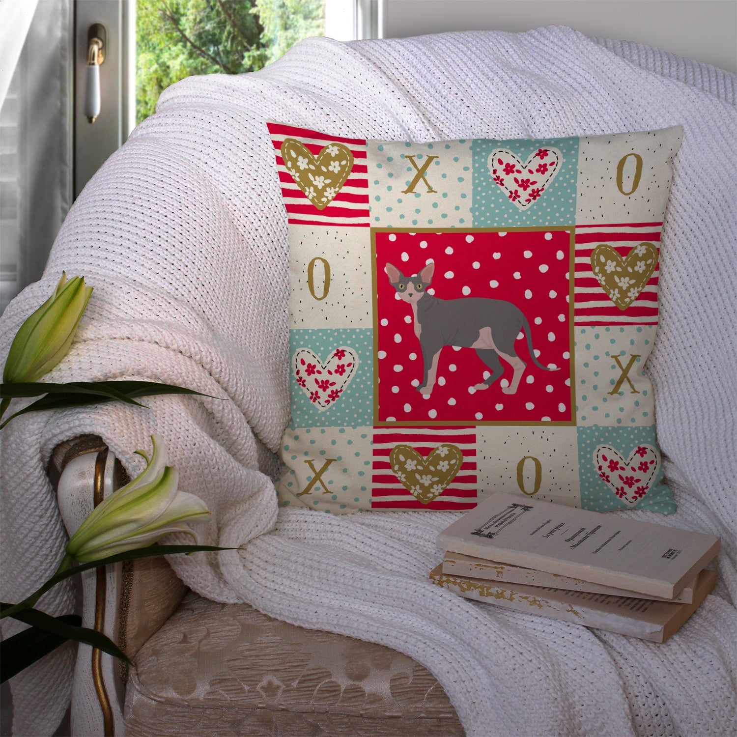 Sphynx #2 Cat Love Decorative Throw Pillow 14x14 Indoor Outdoor Accent Cushion, Fabric Cover with Insert for Sofa, Bed, Porch & Living Room