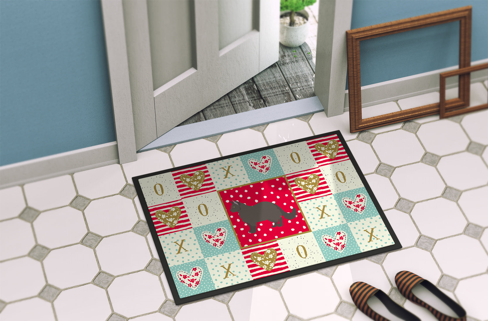 York Chocolate #2 Cat Love Doormat Indoor Outdoor 18H X 27W Front Door Mat Rugs for Entryway, Non Slip Washable