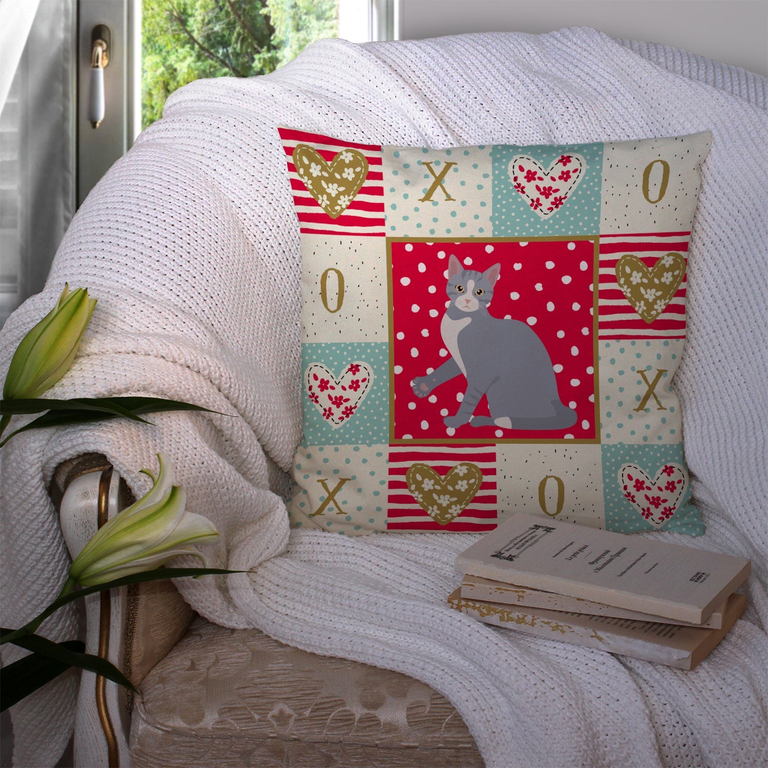 American Polydactyl #2 Cat Love Decorative Throw Pillow 14x14 Indoor Outdoor Accent Cushion, Fabric Cover with Insert for Sofa, Bed, Porch & Living Room