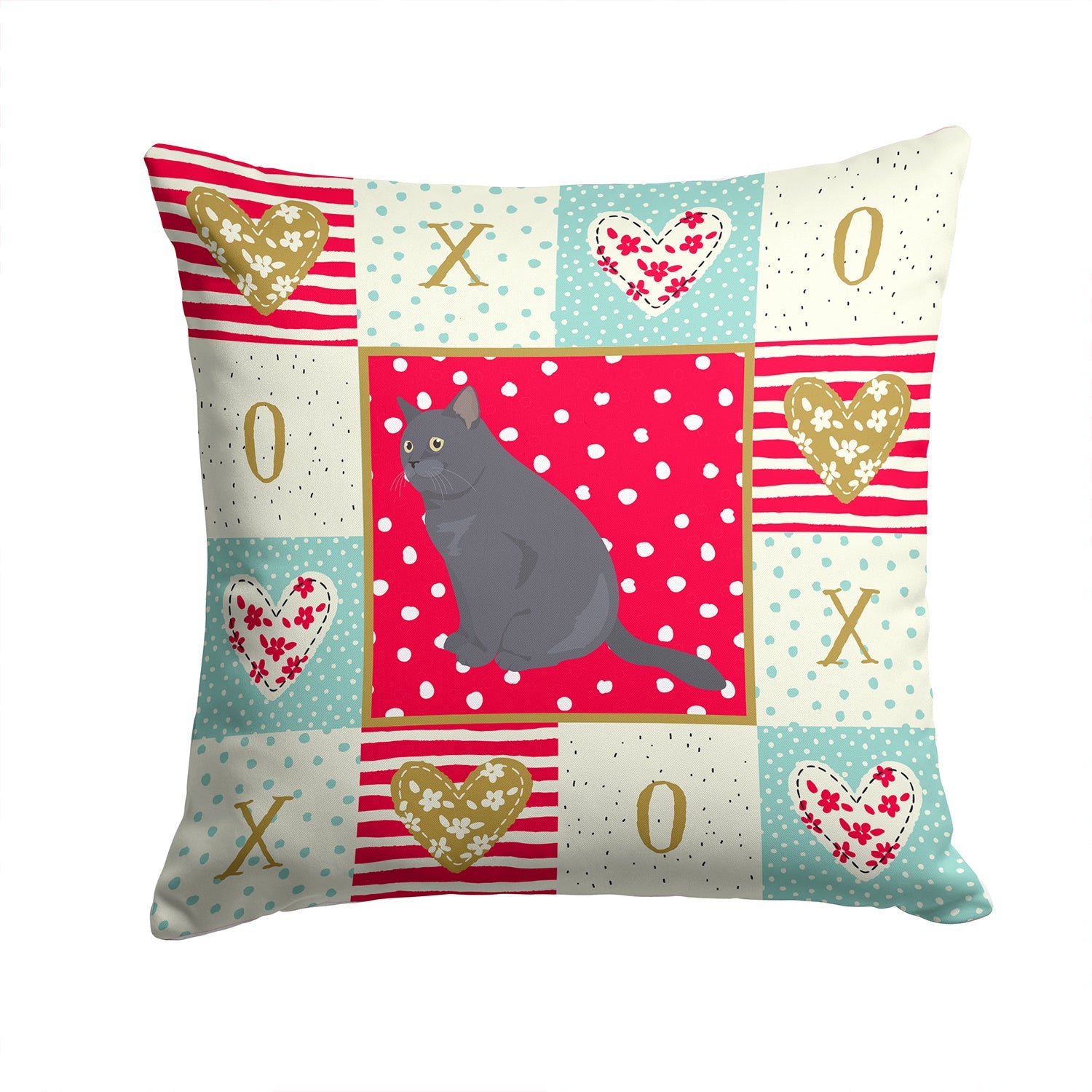 British Shorthair Cat Love Decorative Throw Pillow 14x14 Indoor Outdoor Accent Cushion, Fabric Cover with Insert for Sofa, Bed, Porch & Living Room