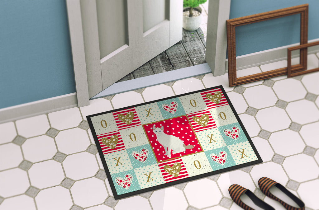 Korean Bobtail Cat Love Doormat Indoor Outdoor 18H X 27W Front Door Mat Rugs for Entryway, Non Slip Washable