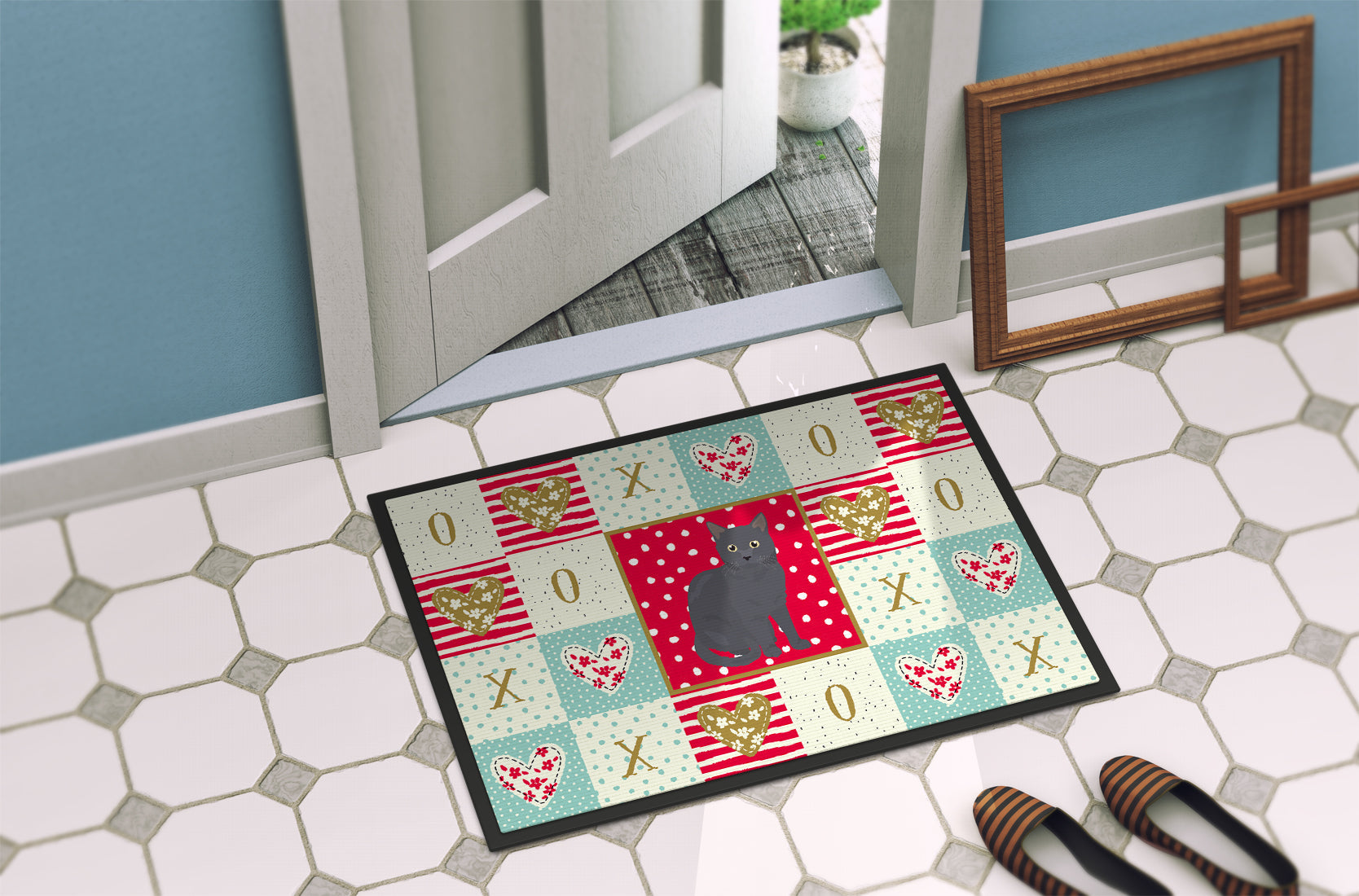 Nebelung Cat Love Doormat Indoor Outdoor 24H X 36W Front Door Mat Rugs for Entryway, Non Slip Washable Low Pile,