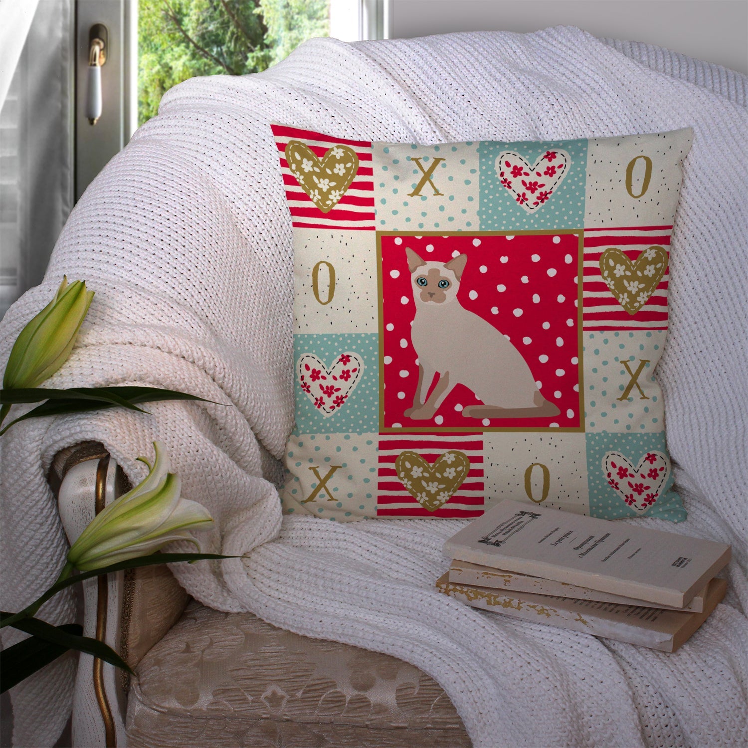 Tonkinese Cat Love Decorative Throw Pillow 14x14 Indoor Outdoor Accent Cushion, Fabric Cover with Insert for Sofa, Bed, Porch & Living Room