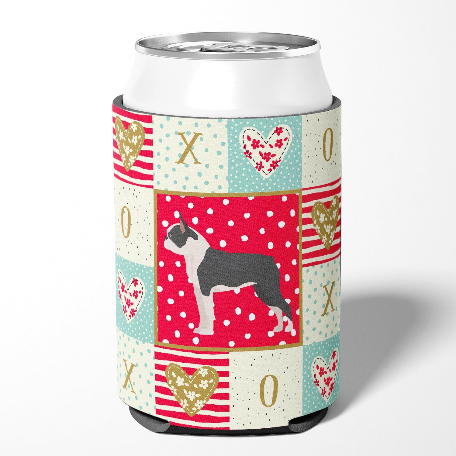 Boston Terrier Love Can or Bottle Hugger Cooler Sleeve for Standard 12 oz Cans, Insulated Foam Beer & Soda Can Hugger Reusable