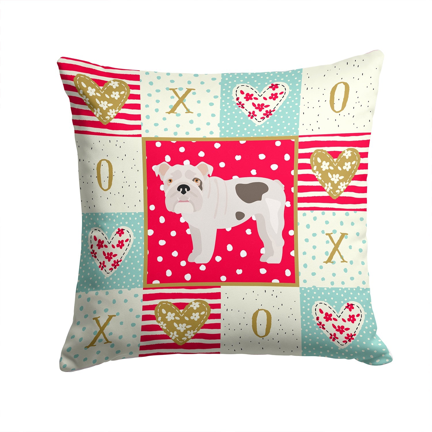 English Bulldog #2 Love Decorative Throw Pillow 14x14 Indoor Outdoor Accent Cushion, Fabric Cover with Insert for Sofa, Bed, Porch & Living Room