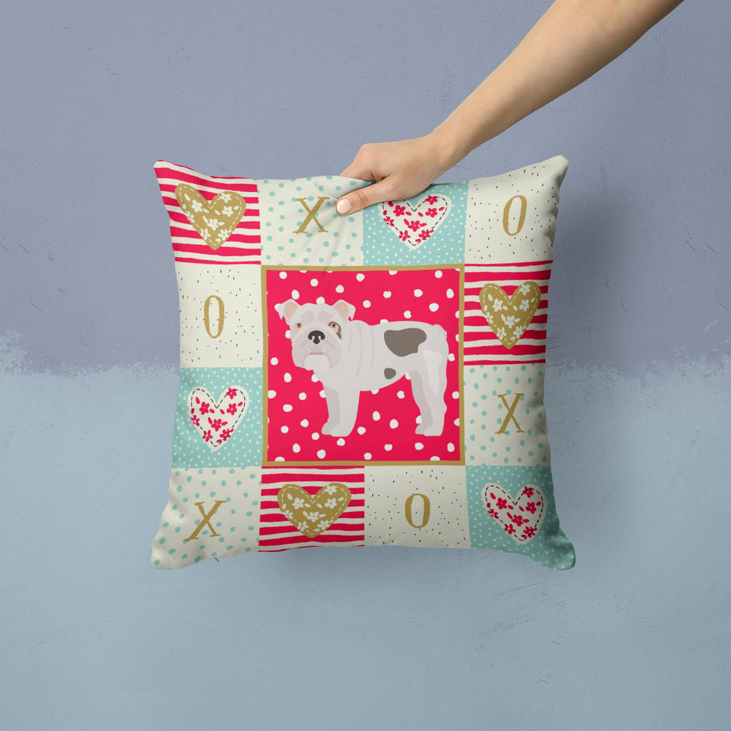 English Bulldog #2 Love Decorative Throw Pillow 14x14 Indoor Outdoor Accent Cushion, Fabric Cover with Insert for Sofa, Bed, Porch & Living Room